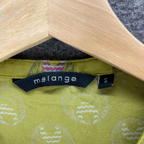 Melange Shirt Dress Women S Small Yellow Geometric Maxi 3/4 Sleeve V-Neck Rayon - Picture 5 of 11